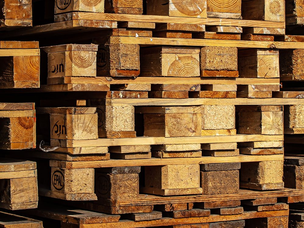 Standard-size wooden pallets